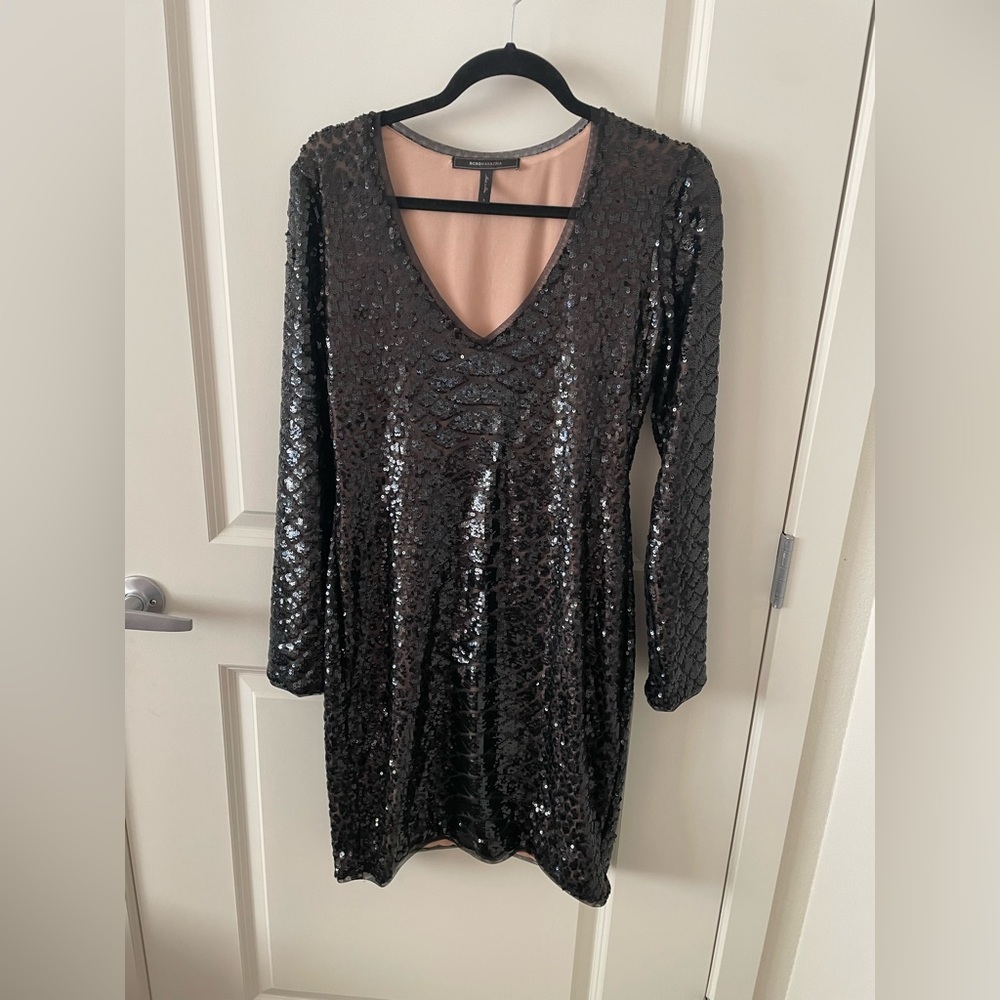 BCBG maxazaria sequin dress. Black, size large, excellent condition!
